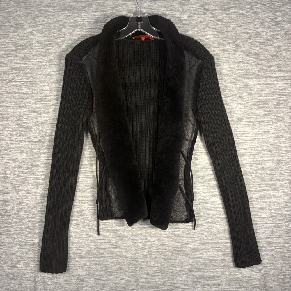 Vintage Donna By Hallhuber Real Leather Wool Jacket Lace Up Goth Coat EU 38 US S